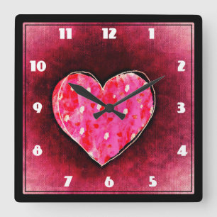 A  Cute Hand Drawn Pink Heart on a Grunge Texture Square Wall Clock