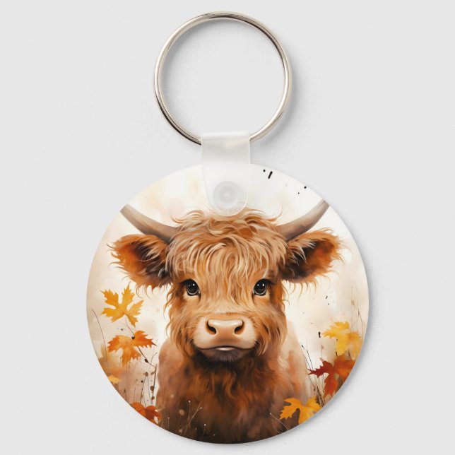 A Cute Highland Cow Series Design 1 Keychain (Front)