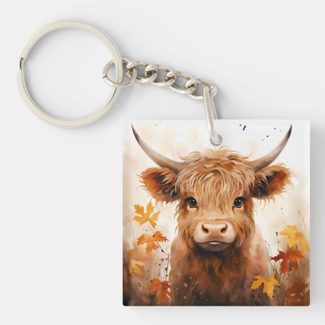 A Cute Highland Cow Series Design 1 Keychain (Front)
