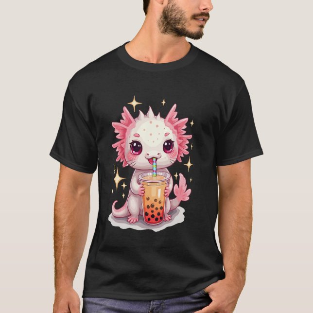 A cute I Axolotl Drinking Boba Tea Graphic design  T-Shirt (Front)