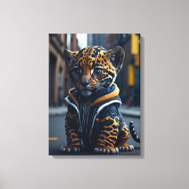 A cute Kawaii tiny hyper realistic baby jaguar Canvas Print (Front)