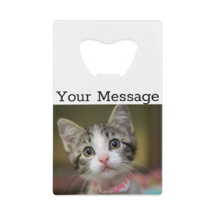 A cute kitten with green eyes credit card bottle opener