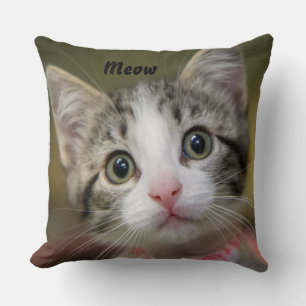 A cute kitten with green eyes throw pillow