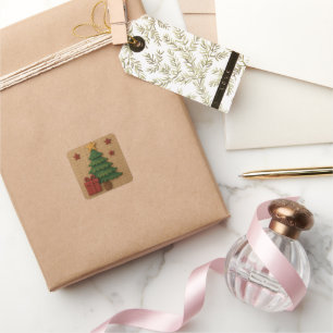 A cute knit tree gift square sticker