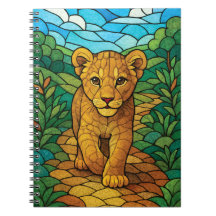 A cute lion cub walking, stained glass digital art