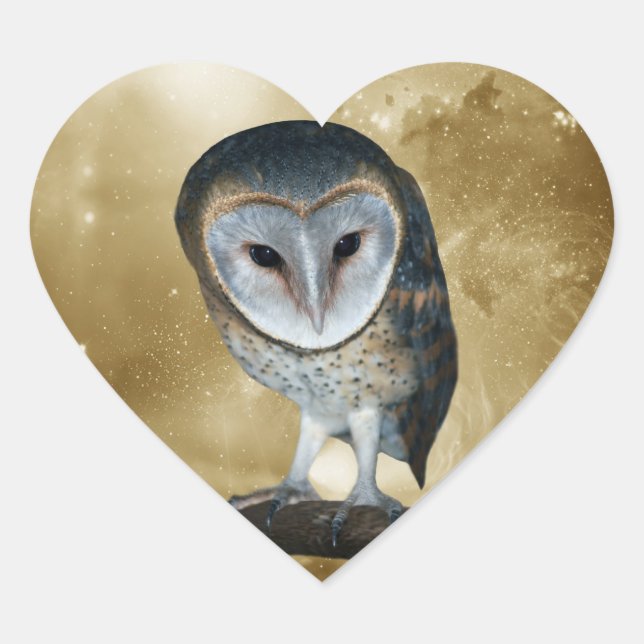 A Cute little Barn Owl Fantasy Heart Sticker (Front)