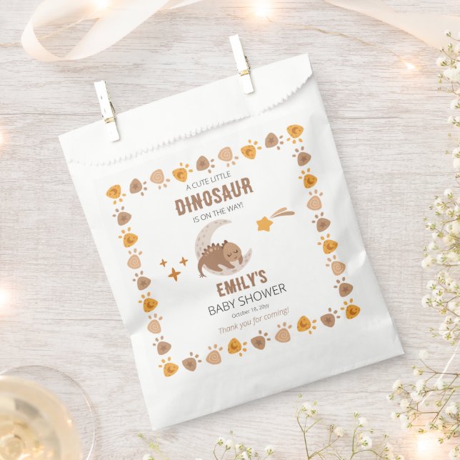 A Cute Little Dinosaur Is On The Way Baby Shower  Favour Bag (Clipped)