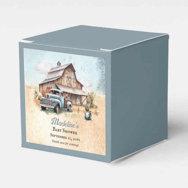 A Cute Little Farmer Baby Boy Shower Thank You Favor Box (Front Side)