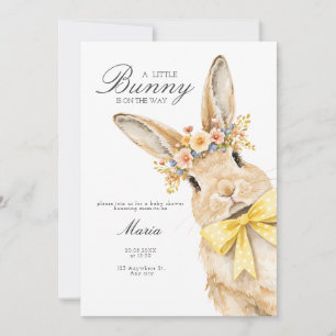 A cute little Floral Bunny Yellow Bow Baby Shower Invitation
