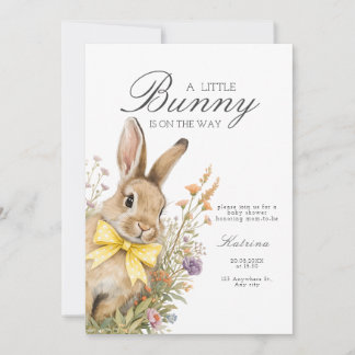 A cute little Floral Bunny Yellow Bow Baby Shower  Invitation