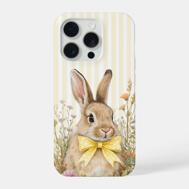 A cute little Floral Bunny Yellow Bow Baby Shower  iPhone Case (Back)