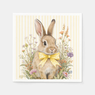A cute little Floral Bunny Yellow Bow Baby Shower  Napkin