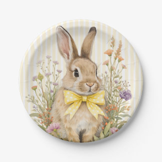 A cute little Floral Bunny Yellow Bow Baby Shower  Paper Plate