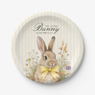 A cute little Floral Bunny Yellow Bow Baby Shower  Paper Plate