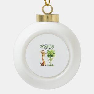 A Cute Little Giraffe With The Tree, Rooting For Y Ceramic Ball Christmas Ornament