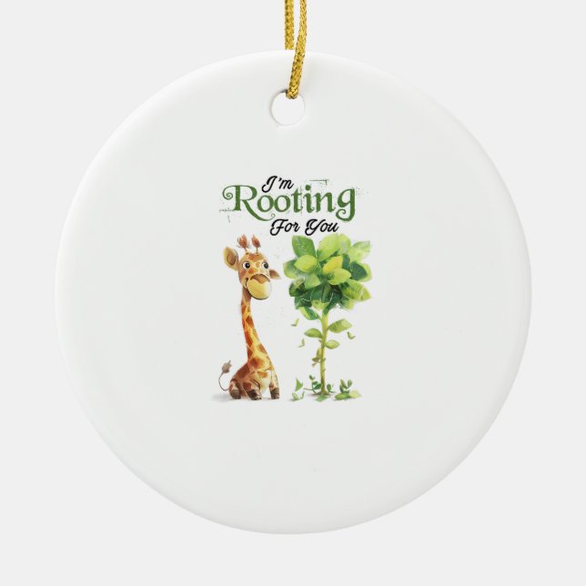 A Cute Little Giraffe With The Tree, Rooting For Y Ceramic Ornament (Front)