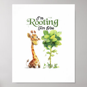 A Cute Little Giraffe With The Tree, Rooting For Y Poster