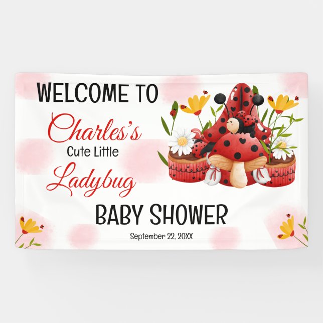 A Cute Little Ladybug Is On Her Way Baby Shower Banner (Horizontal)