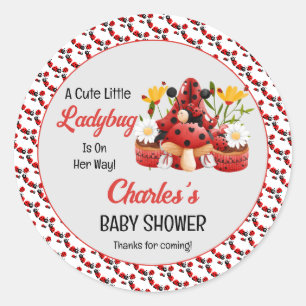 A Cute Little Ladybug Is On Her Way Baby Shower Classic Round Sticker