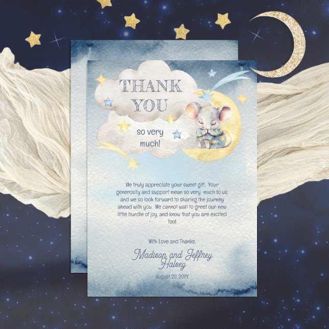 A Cute Little Mouse Is On His Way Boy Baby Shower Thank You Card (Sweet "Thank You" card design to pair with our "A Little Mouse" design collection.)