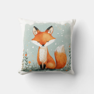 A Cute Little Watercolor Fox in Earth Tones Throw Pillow