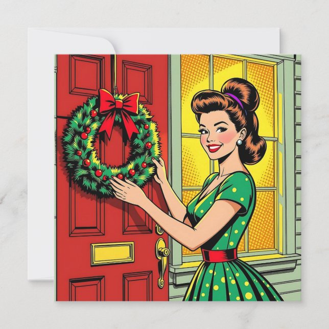 A Cute Mid-Century Nostalgic Feeling Christmas  Holiday Card (Front)