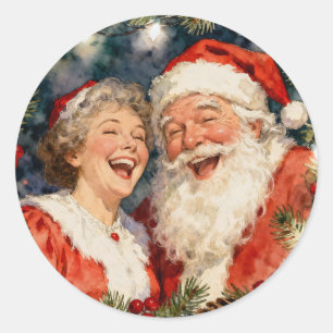 A Cute Mr and Mrs Claus   Vintage Christmas Classic Round Sticker