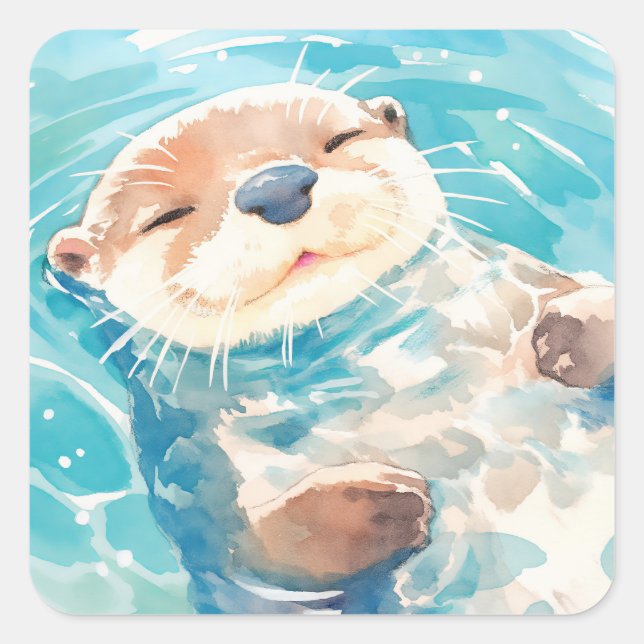 A Cute Otter Watery World Square Sticker (Front)