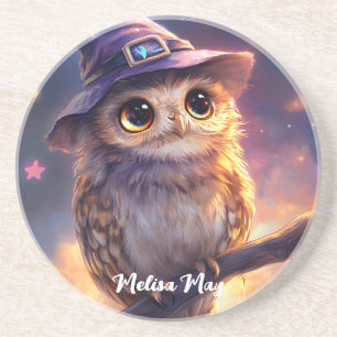 A Cute Owl Wearing a Witch Hat  Coaster