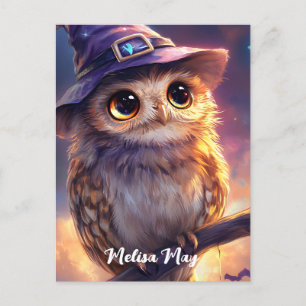 A Cute Owl Wearing a Witch Hat  Postcard