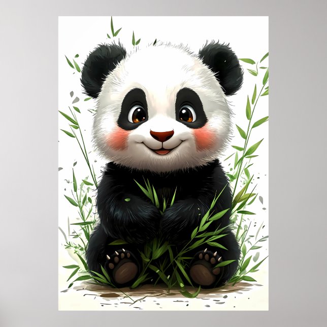 A cute panda with rosy cheeks sits happily poster (Front)