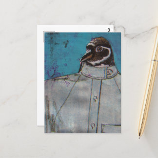 A cute penguin bird in a suit  postcard