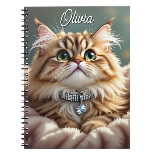 A Cute Personalized Fluffy Tabby Cat Notebook (Front)