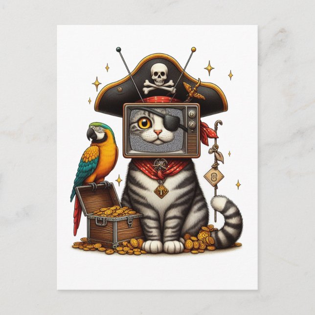 A cute Pirate Cat with TV on head Postcard (Front)