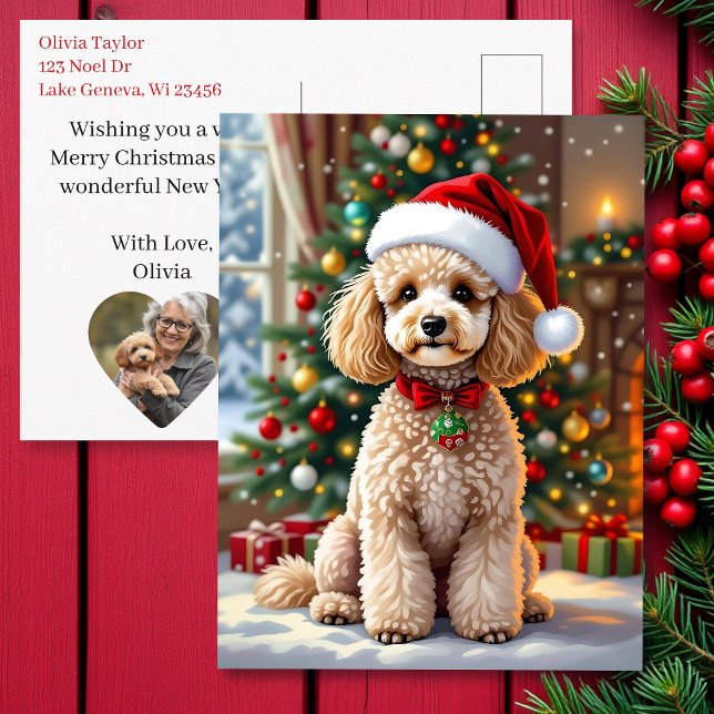 A Cute Poodle Christmas Personalized Holiday Postcard (Creator Uploaded)