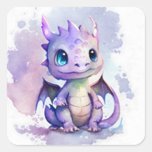 A cute purple baby dragon in watercolor art style