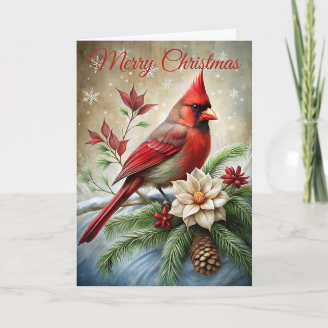 A Cute Red Cardinal Christmas Holiday Card (Front)