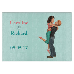 A Cute Romance: Sweethearts Embrace (Personalized) Cutting Board