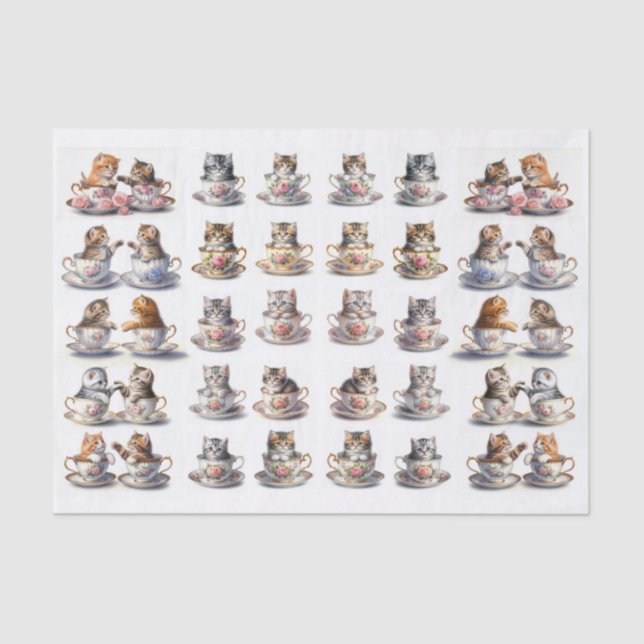 A Cute Set of Teacup Kitten (Left & Right Facing) Tissue Paper (Front)