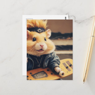 A Cute Skateboarding Punk Hamster Retro Postcard