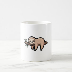 A cute sleepy sloth hanging from a branch, kawaii  coffee mug