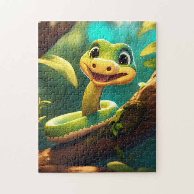 A cute smile cartoon snake in a tree jigsaw puzzle (Vertical)