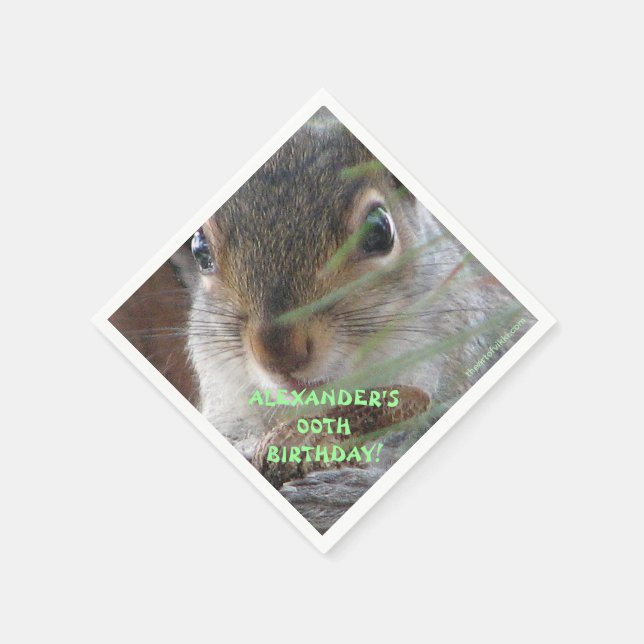 A Cute Squirrel With Peanut Happy Birthday Napkin (Corner)