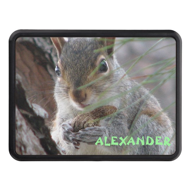 A Cute Squirrel With Peanut Personalize This Trailer Hitch Cover (Front)
