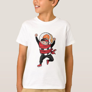 A cute sushi roll with a ninja bandana, striking a T-Shirt