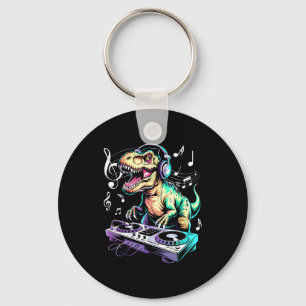 A Cute T-rex Playing Electronic Music Funny Dj Din Keychain