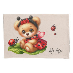 A Cute Teddy Bear Dressed Like a Ladybug Custom Pillowcase