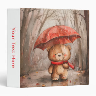 A Cute Teddy Bear in The Rain Binder
