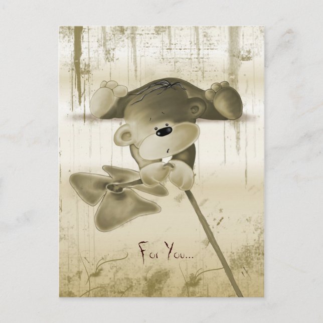 A cute teddy bear with a flower - postcard (Front)