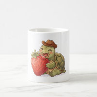 a cute tortoise eats a strawberry
